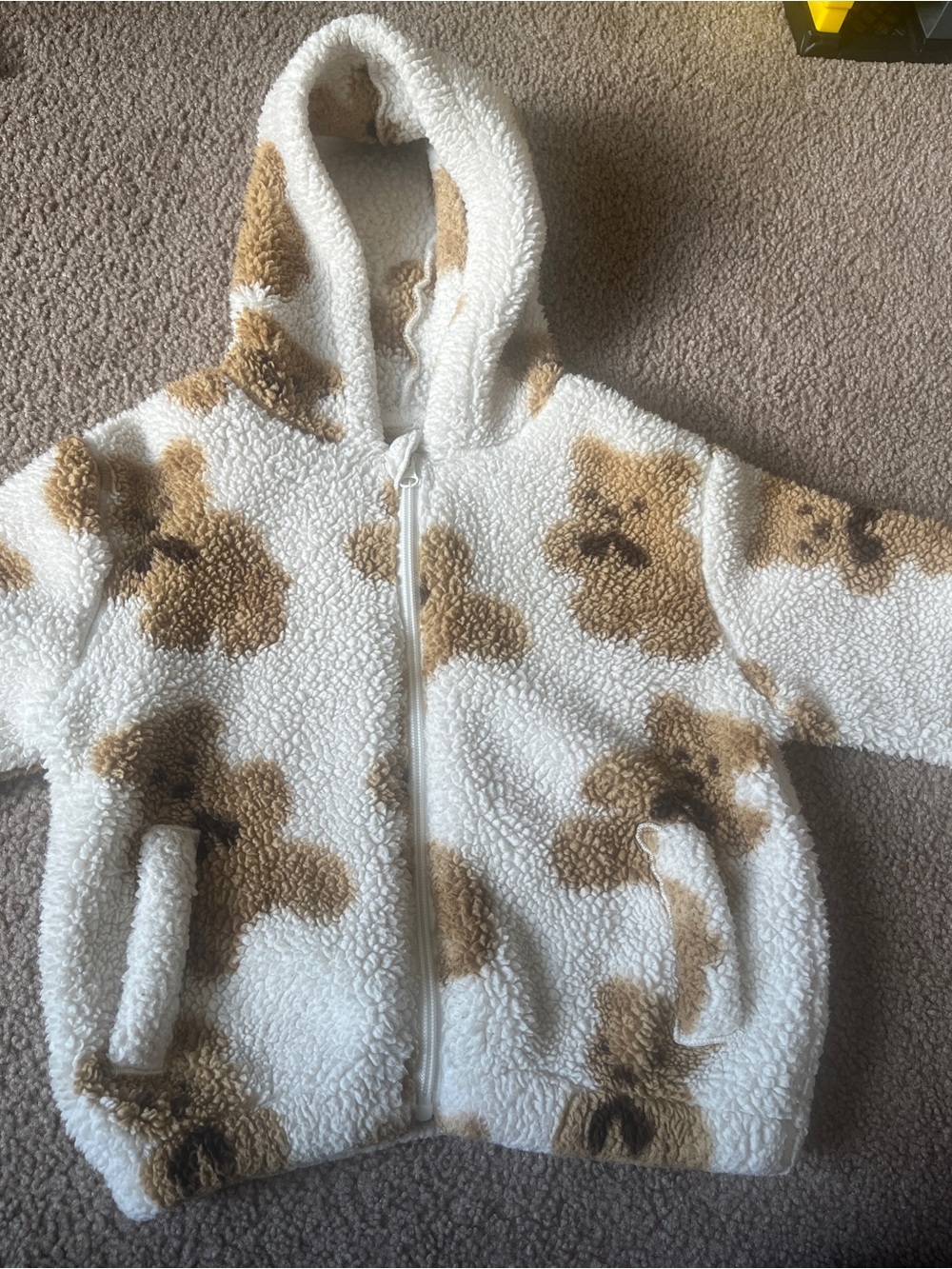 Kids Cozy Sherpa Zip Hoodie in White and Brown